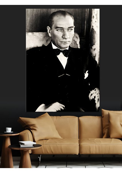 Siyah Beyaz Mustafa Kemal Atatürk Dekoratif Kanvas - Mdf Ahşap Tablo