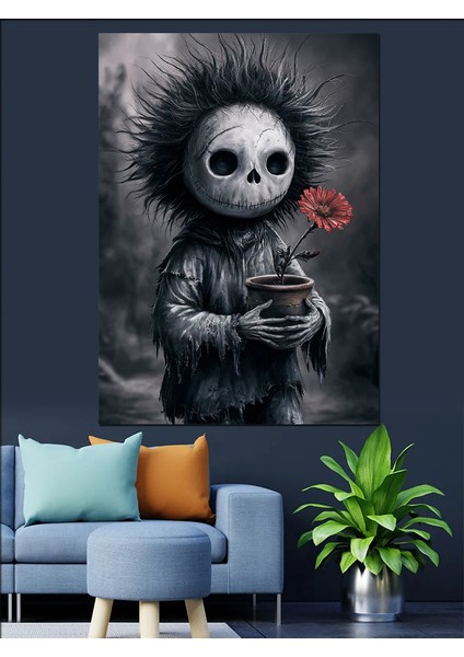 Kukla ve Kırmızı Çiçek Dekoratif Kanvas - Mdf Ahşap Tablo fiyatları