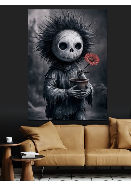 Kukla ve Kırmızı Çiçek Dekoratif Kanvas - Mdf Ahşap Tablo modelleri