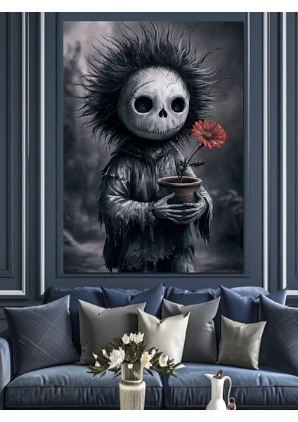 Kukla ve Kırmızı Çiçek Dekoratif Kanvas - Mdf Ahşap Tablo fırsatları