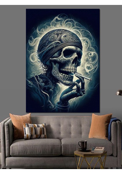 Sigara Içen Kuru Kafa Dekoratif Kanvas - Mdf Ahşap Tablo fiyatları