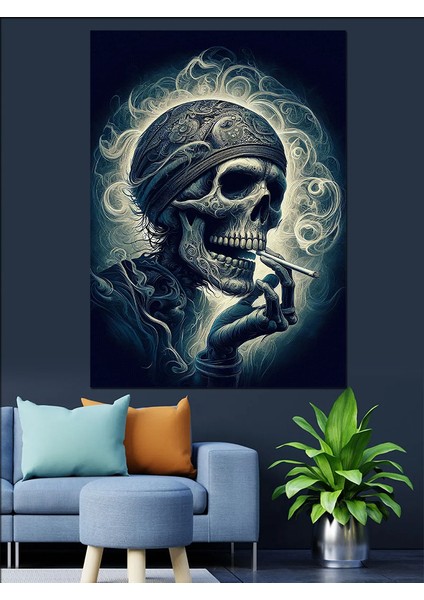 Sigara Içen Kuru Kafa Dekoratif Kanvas - Mdf Ahşap Tablo modelleri
