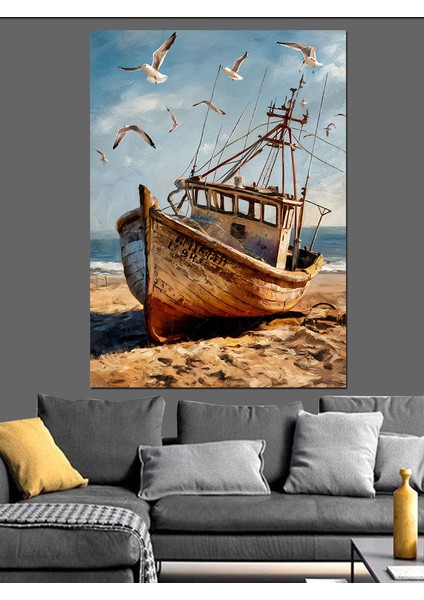 Eski Balıkçı Teknesi Dekoratif Kanvas - Mdf Ahşap Tablo