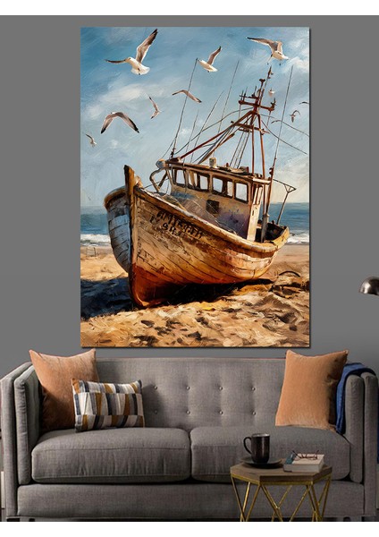 Eski Balıkçı Teknesi Dekoratif Kanvas - Mdf Ahşap Tablo fiyatları