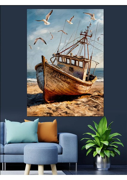 Eski Balıkçı Teknesi Dekoratif Kanvas - Mdf Ahşap Tablo modelleri