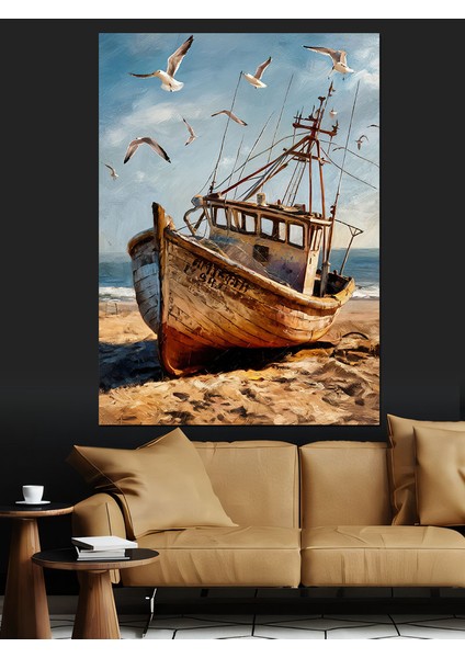 Eski Balıkçı Teknesi Dekoratif Kanvas - Mdf Ahşap Tablo fırsatları