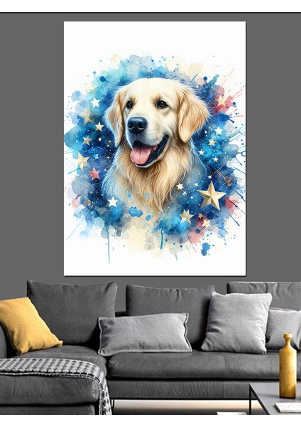 Yıldızlar ve Köpek Dekoratif Kanvas - Mdf Ahşap Tablo