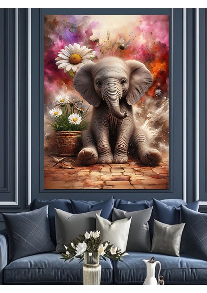 Yavru Fil ve Papatya Dekoratif Kanvas - Mdf Ahşap Tablo modelleri