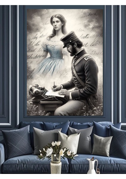 Mektup Yazan Asker Dekoratif Kanvas - Mdf Ahşap Tablo modelleri