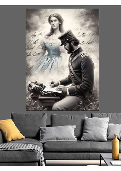 Mektup Yazan Asker Dekoratif Kanvas - Mdf Ahşap Tablo fırsatları