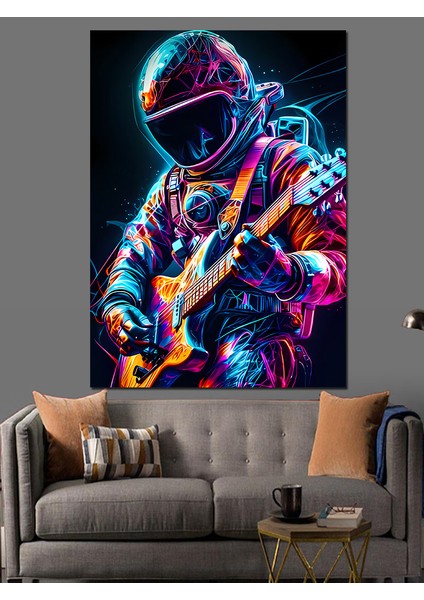 Elektro Gitar Çalan Astronot Dekoratif Kanvas - Mdf Ahşap Tablo