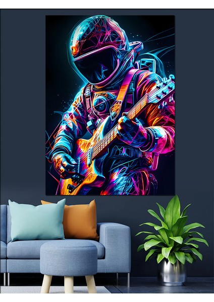 Elektro Gitar Çalan Astronot Dekoratif Kanvas - Mdf Ahşap Tablo