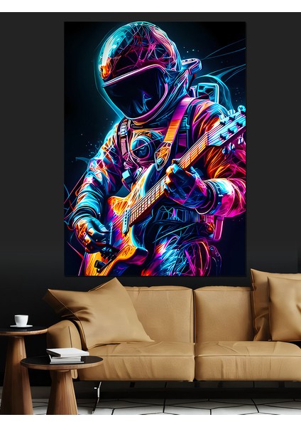 Elektro Gitar Çalan Astronot Dekoratif Kanvas - Mdf Ahşap Tablo