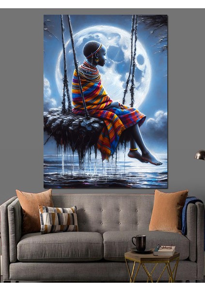 Gölde Sallanan Afrikalı Kadın Dekoratif Kanvas - Mdf Ahşap Tablo fırsatları