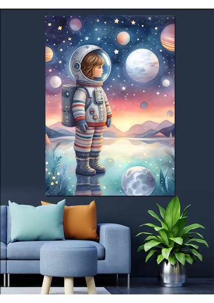 Astronot Çocuk Dekoratif Kanvas - Mdf Ahşap Tablo