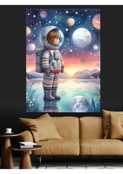Astronot Çocuk Dekoratif Kanvas - Mdf Ahşap Tablo