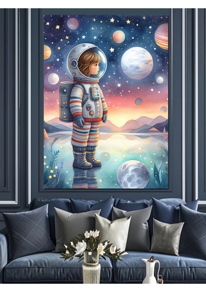 Astronot Çocuk Dekoratif Kanvas - Mdf Ahşap Tablo
