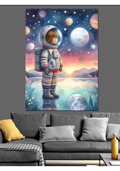 Astronot Çocuk Dekoratif Kanvas - Mdf Ahşap Tablo