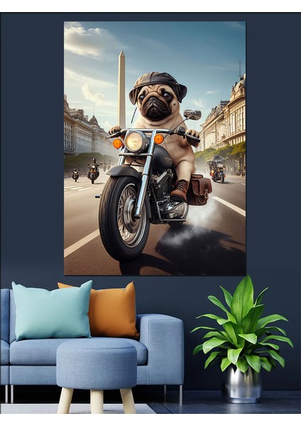 Motorcu Köpek Dekoratif Kanvas - Mdf Ahşap Tablo fiyatları