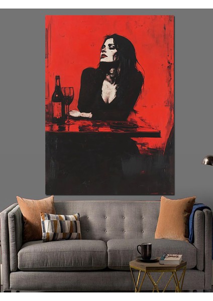 Şarap Içen Kadın Dekoratif Kanvas - Mdf Ahşap Tablo