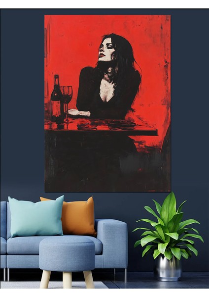 Şarap Içen Kadın Dekoratif Kanvas - Mdf Ahşap Tablo fiyatları