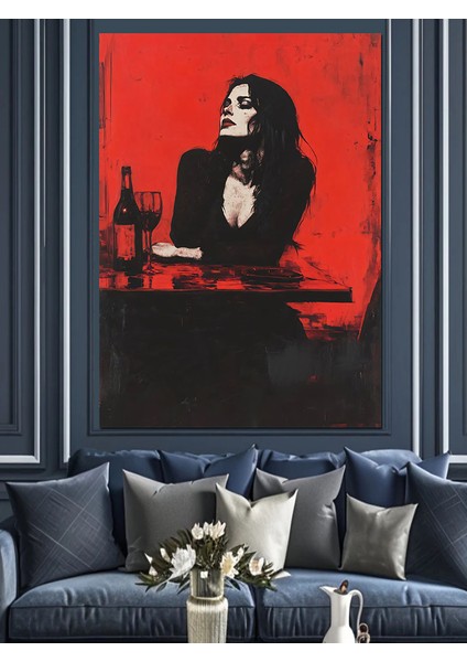 Şarap Içen Kadın Dekoratif Kanvas - Mdf Ahşap Tablo fırsatları