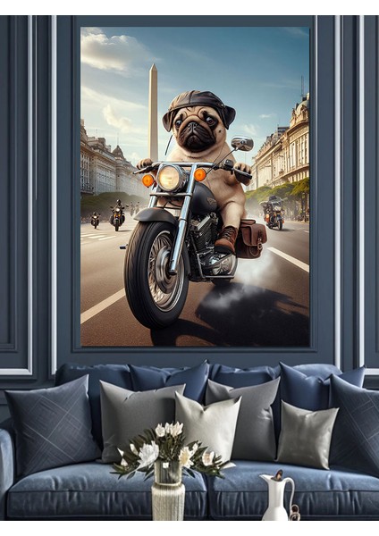 Motorcu Köpek Dekoratif Kanvas - Mdf Ahşap Tablo fırsatları