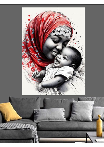 Afrikalı Kadın ve Çocuğu Dekoratif Kanvas - Mdf Ahşap Tablo