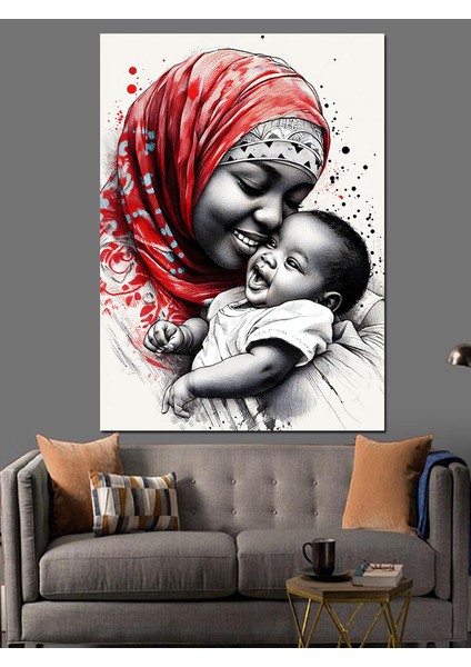 Afrikalı Kadın ve Çocuğu Dekoratif Kanvas - Mdf Ahşap Tablo fiyatları