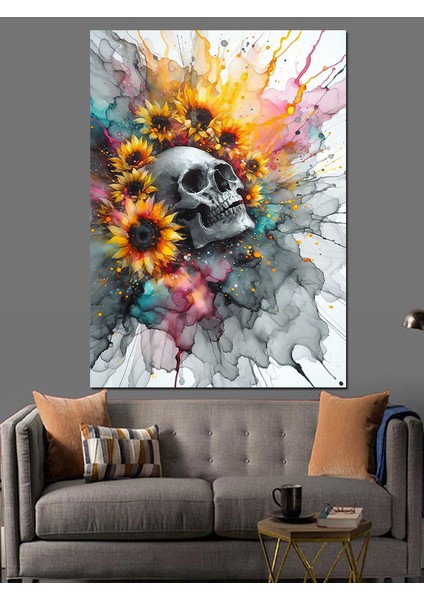 Çiçekler ve Kuru Kafa Dekoratif Kanvas - Mdf Ahşap Tablo fiyatları