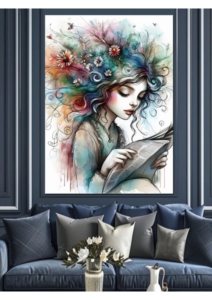 Mektup Okuyan Kız Dekoratif Kanvas - Mdf Ahşap Tablo