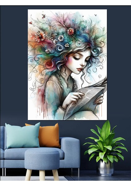 Mektup Okuyan Kız Dekoratif Kanvas - Mdf Ahşap Tablo fırsatları