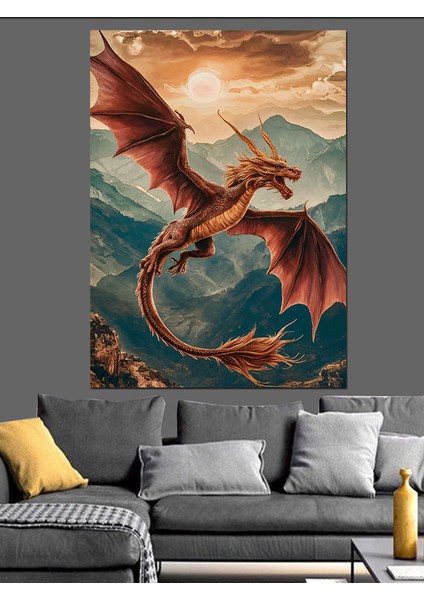 Uçan Ejderha Dekoratif Kanvas - Mdf Ahşap Tablo