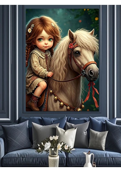 Sevimli Kız ve Atı Dekoratif Kanvas - Mdf Ahşap Tablo