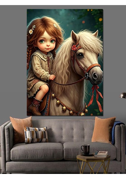 Sevimli Kız ve Atı Dekoratif Kanvas - Mdf Ahşap Tablo modelleri