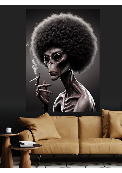 Sigara Içen Uzaylı Dekoratif Kanvas - Mdf Ahşap Tablo fiyatları