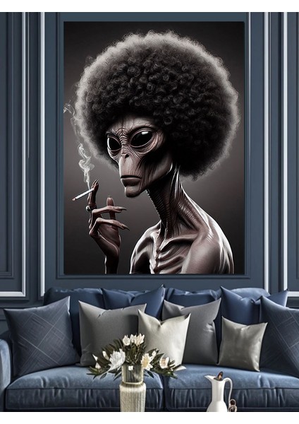 Sigara Içen Uzaylı Dekoratif Kanvas - Mdf Ahşap Tablo modelleri