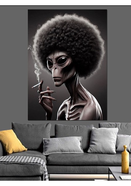Sigara Içen Uzaylı Dekoratif Kanvas - Mdf Ahşap Tablo fırsatları