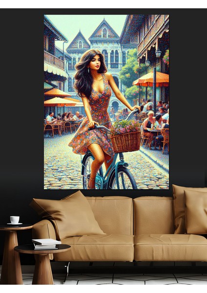 Bisiklet Kullanan Kız Dekoratif Kanvas - Mdf Ahşap Tablo fiyatları