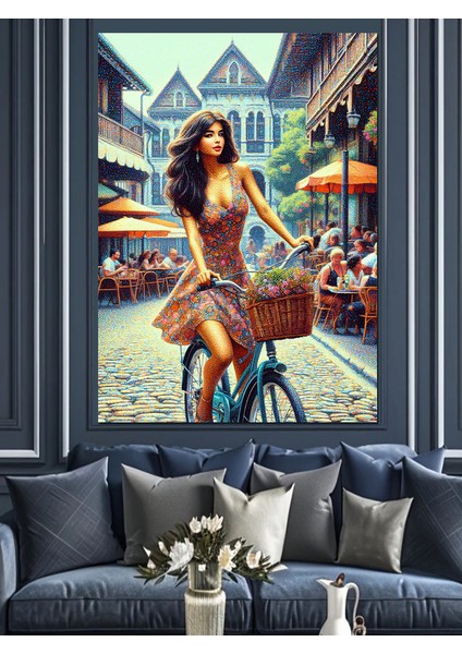 Bisiklet Kullanan Kız Dekoratif Kanvas - Mdf Ahşap Tablo modelleri