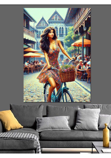 Bisiklet Kullanan Kız Dekoratif Kanvas - Mdf Ahşap Tablo fırsatları