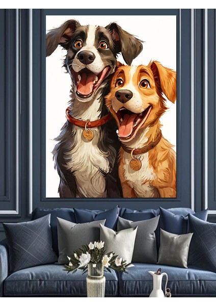 Dost Köpekler Dekoratif Kanvas - Mdf Ahşap Tablo