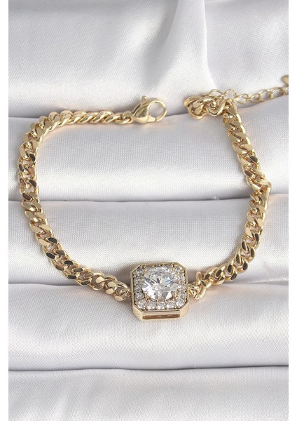 Pirinç Gold Renk Kare Zirkon Taşlı Xuping Exclusive Vıp Seri Kadın Bileklik