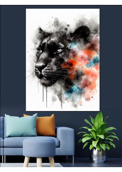 Siyah Panter ve Renkli Dumanlar Dekoratif Kanvas - Mdf Ahşap Tablo fırsatları