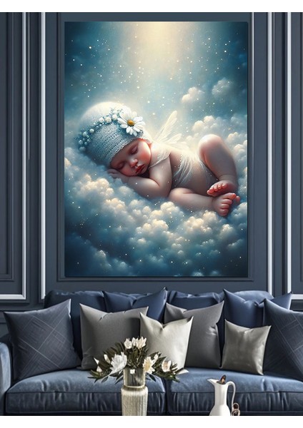 Bulutların Üstünde Uyuyan Bebek Dekoratif Kanvas - Mdf Ahşap Tablo fiyatları