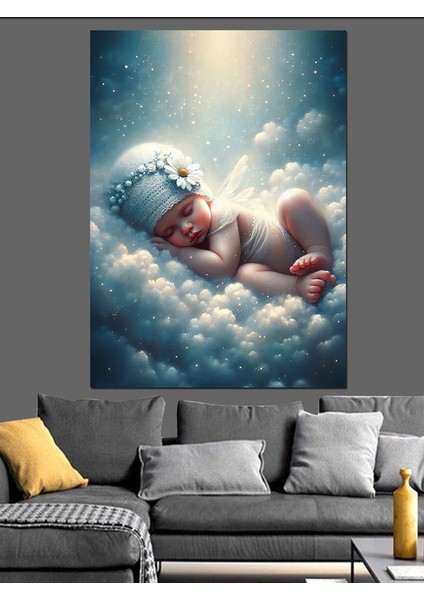 Bulutların Üstünde Uyuyan Bebek Dekoratif Kanvas - Mdf Ahşap Tablo modelleri