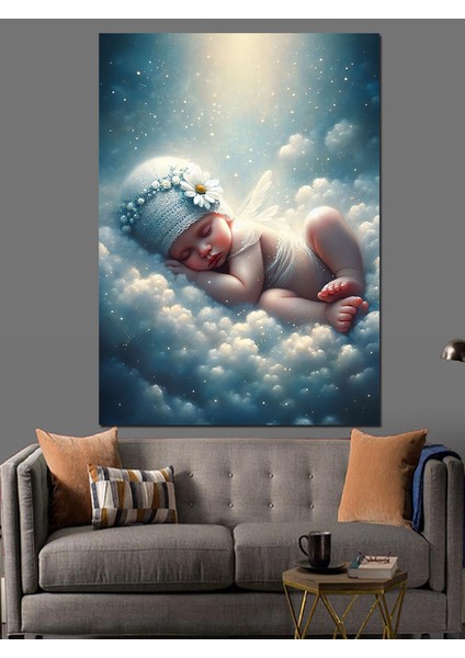 Bulutların Üstünde Uyuyan Bebek Dekoratif Kanvas - Mdf Ahşap Tablo fırsatları