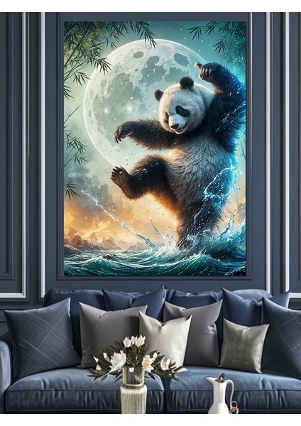 Nehirdeki Panda Dekoratif Kanvas - Mdf Ahşap Tablo