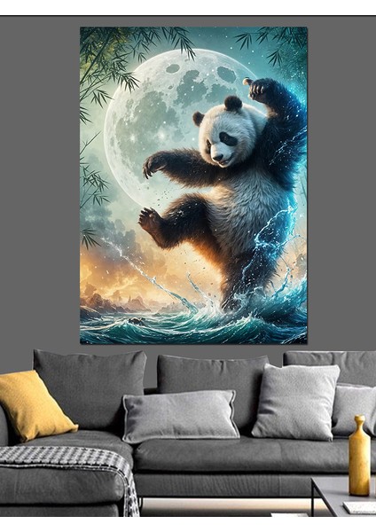 Nehirdeki Panda Dekoratif Kanvas - Mdf Ahşap Tablo