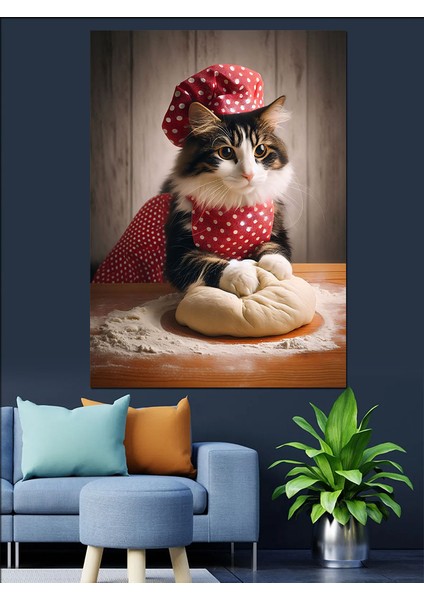 Hamur Yoğuran Kedi Dekoratif Kanvas - Mdf Ahşap Tablo fiyatları